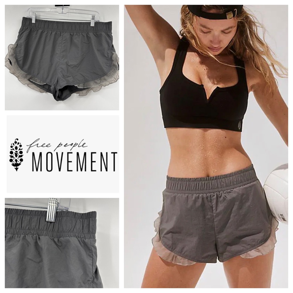 Free People Movement Grey Tough Stuff Ruffle Athletic Shorts Womens Size L